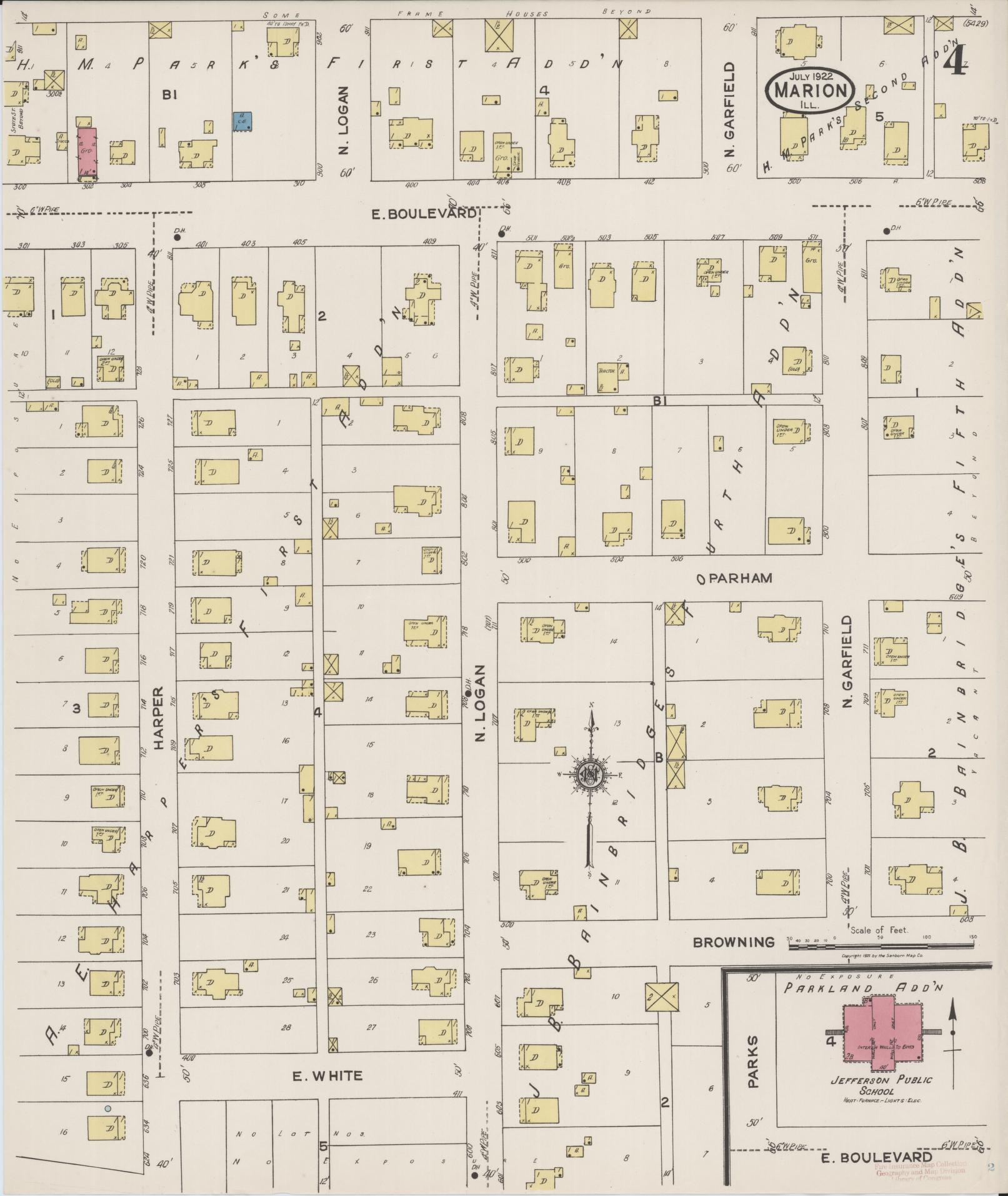 Sanborn Fire Insurance Map from Marion, Williamson County, Illinois (1922), Sheet #0004 - Historic Sanborn Fire Insurance Map Print, vintage old map wall art, antique decor, genealogy gift, Illinois Illinois map
