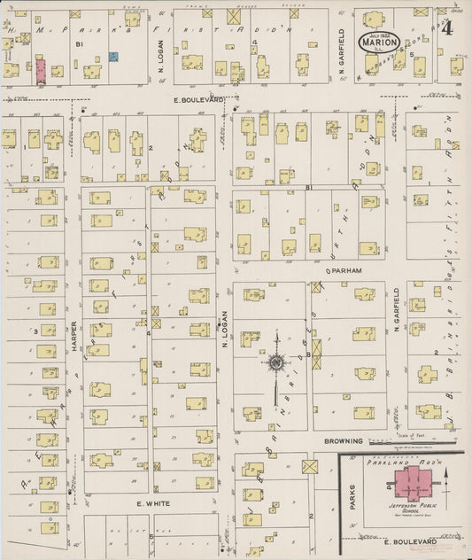 Sanborn Fire Insurance Map from Marion, Williamson County, Illinois (1922), Sheet #0004 - Historic Sanborn Fire Insurance Map Print, vintage old map wall art, antique decor, genealogy gift, Illinois Illinois map