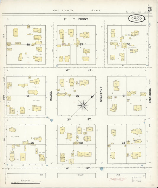 Sanborn Fire Insurance Map from Chico, Butte County, California (1890), Sheet #0003 - Historic Sanborn Fire Insurance Map Print, vintage old map wall art, antique decor, genealogy gift, California California map