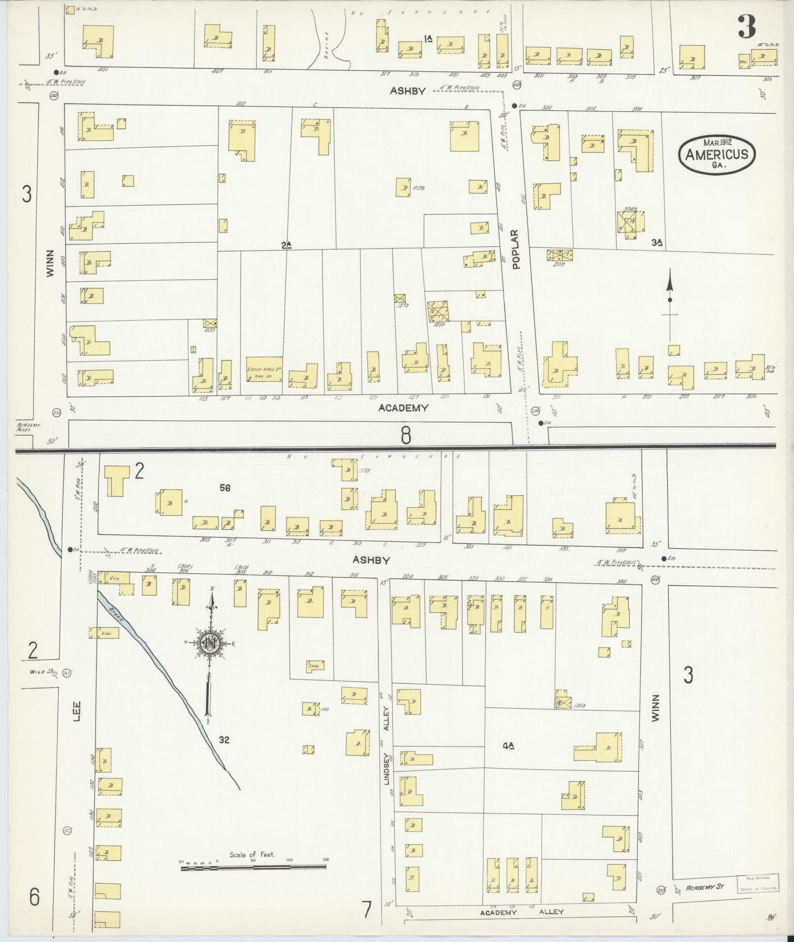 Sanborn Fire Insurance Map from Americus, Sumter County, Georgia (1912), Sheet #0003 - Historic Sanborn Fire Insurance Map Print, vintage old map wall art, antique decor, genealogy gift, Georgia Georgia map