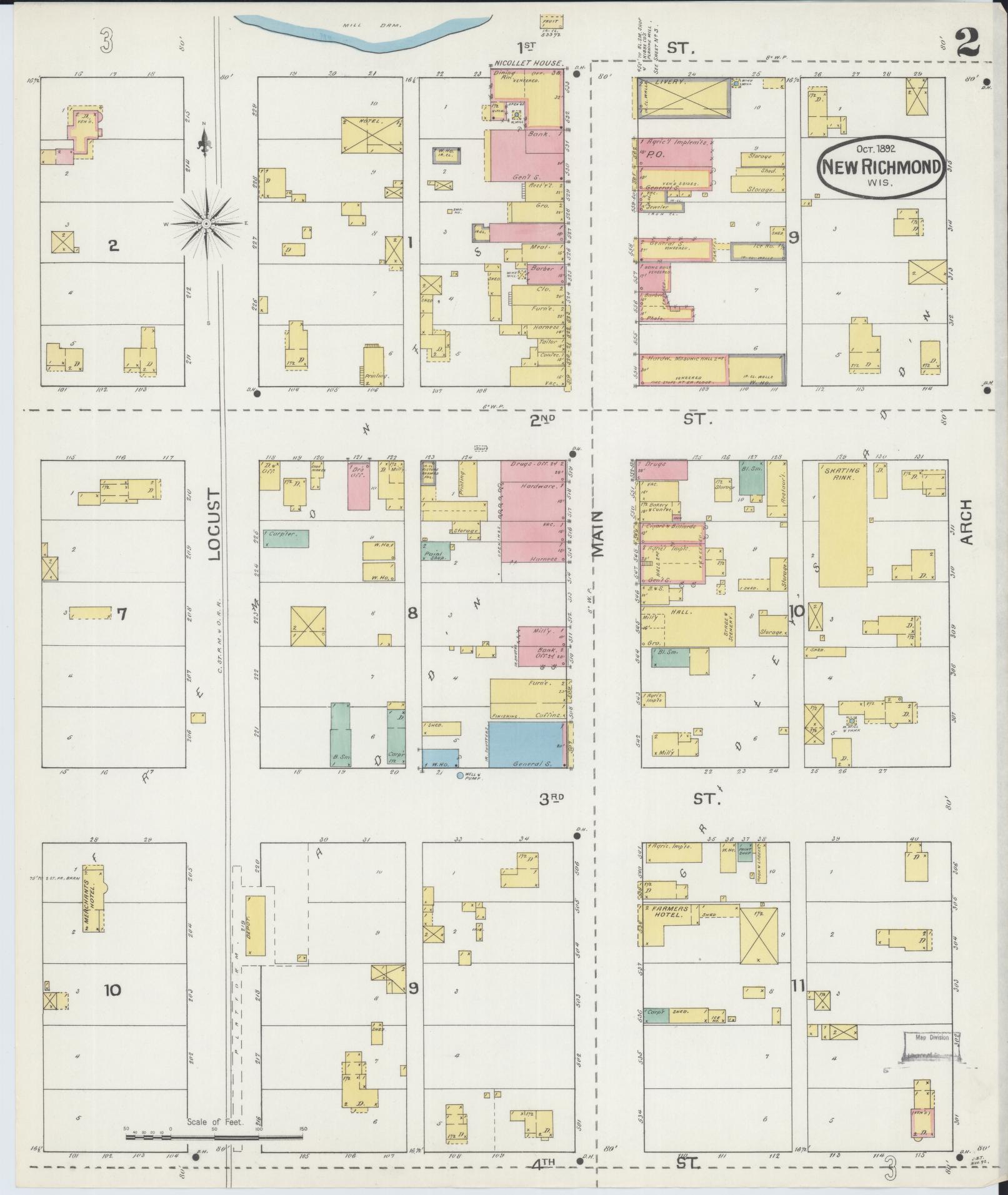 Sanborn Fire Insurance Map from New Richmond, St. Croix County, Wisconsin (1892), Sheet #0002 - Complete Map Set gallery image, historic Sanborn map, vintage wall art, Wisconsin Wisconsin