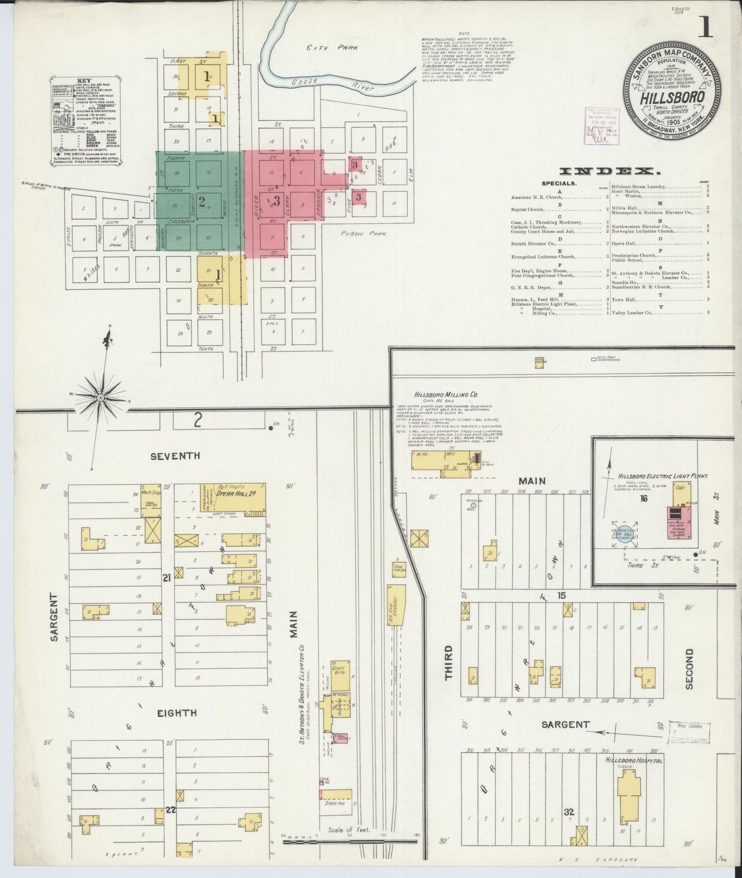 Sanborn Fire Insurance Map from Hillsboro, Traill County, North Dakota (1905), Sheet #0001 - Complete Map Set gallery image, historic Sanborn map, vintage wall art, North Dakota North Dakota