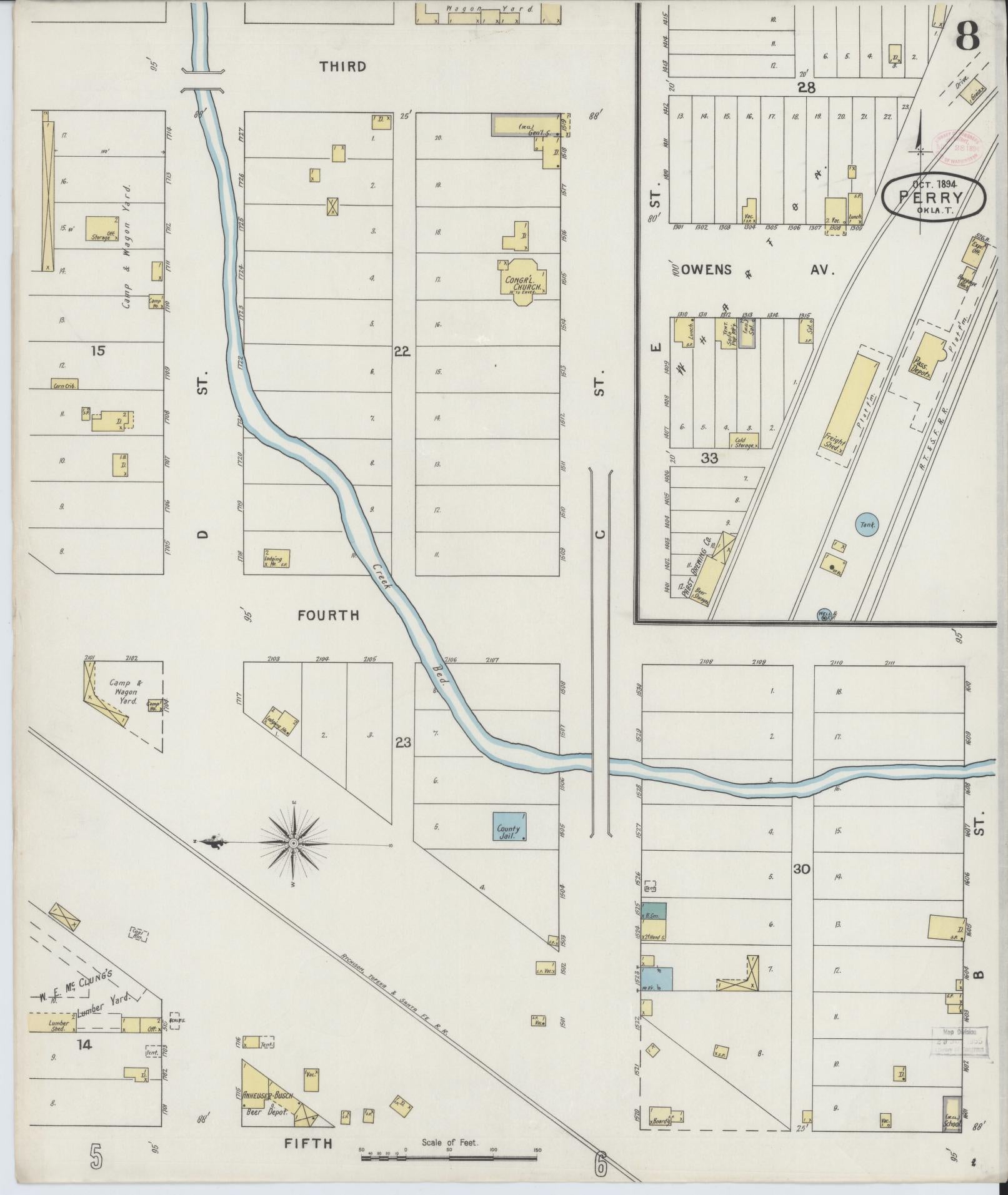 Sanborn Fire Insurance Map from Perry, Noble County, Oklahoma (1894), Sheet #0008 - Complete Map Set gallery image, historic Sanborn map, vintage wall art, Oklahoma Oklahoma