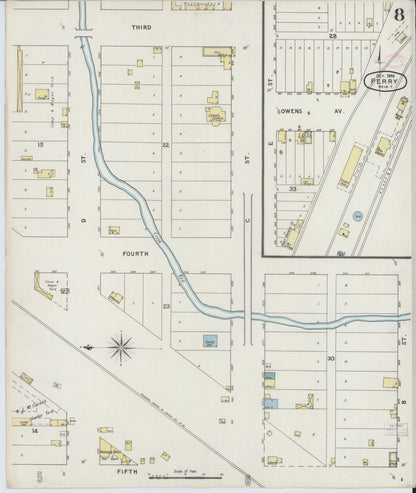 Sanborn Fire Insurance Map from Perry, Noble County, Oklahoma (1894), Sheet #0008 - Complete Map Set gallery image, historic Sanborn map, vintage wall art, Oklahoma Oklahoma