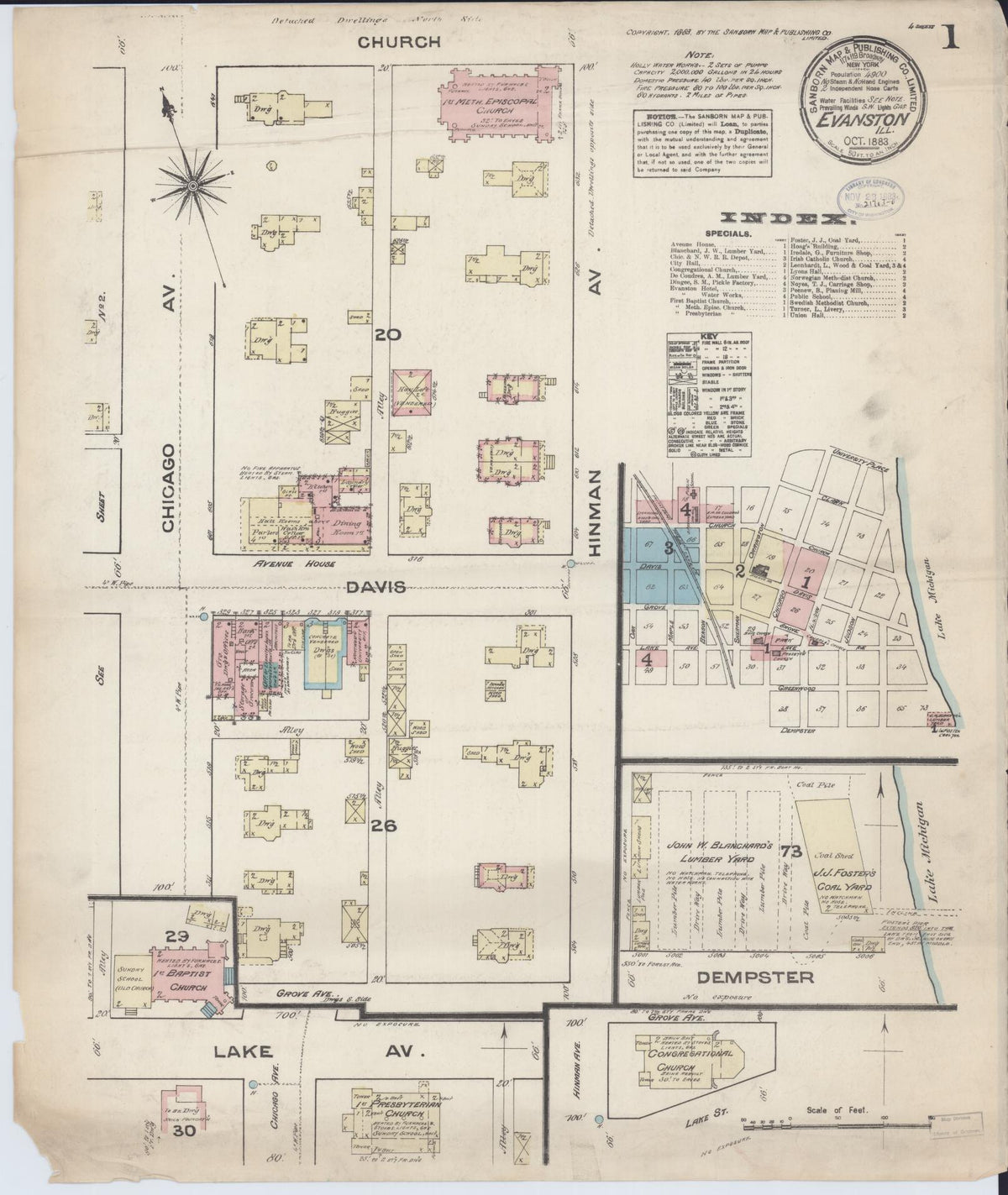 Sanborn Fire Insurance Map from Evanston, Cook County, Illinois (1883), Sheet #0001 - Complete Map Set gallery image, historic Sanborn map, vintage wall art, Illinois Illinois