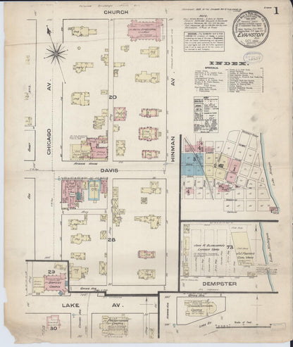 Sanborn Fire Insurance Map from Evanston, Cook County, Illinois (1883), Sheet #0001 - Complete Map Set gallery image, historic Sanborn map, vintage wall art, Illinois Illinois