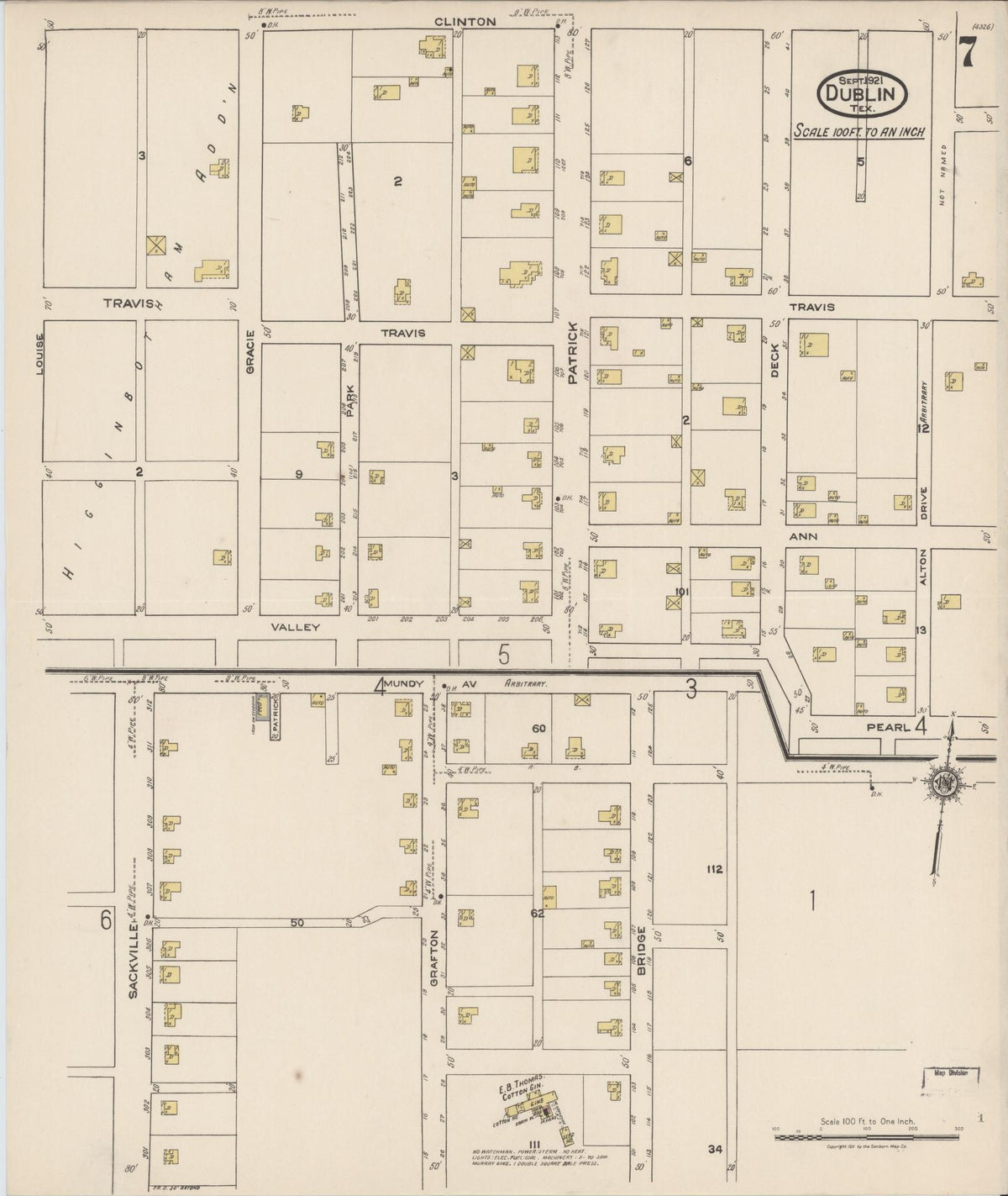 Sanborn Fire Insurance Map from Dublin, Erath County, Texas (1921), Sheet #0007 - Complete Map Set gallery image, historic Sanborn map, vintage wall art, Texas Texas