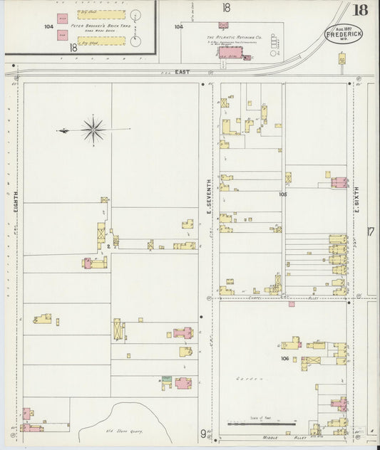 Frederick, Maryland - 1897 - Sanborn Fire Insurance Map, Sheet #0018 - Historic Sanborn Fire Insurance Map Print, Frederick Maryland 1897 0018 vintage old map wall art