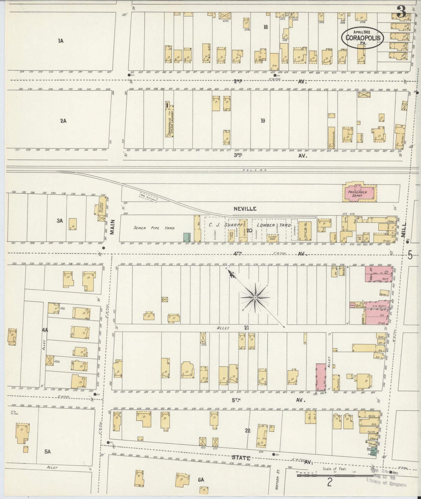 Sanborn Fire Insurance Map from Coraopolis, Allegheny County, Pennsylvania (1902), Sheet #0003 - Historic Sanborn Fire Insurance Map Print, vintage old map wall art, antique decor, genealogy gift, Pennsylvania Pennsylvania map
