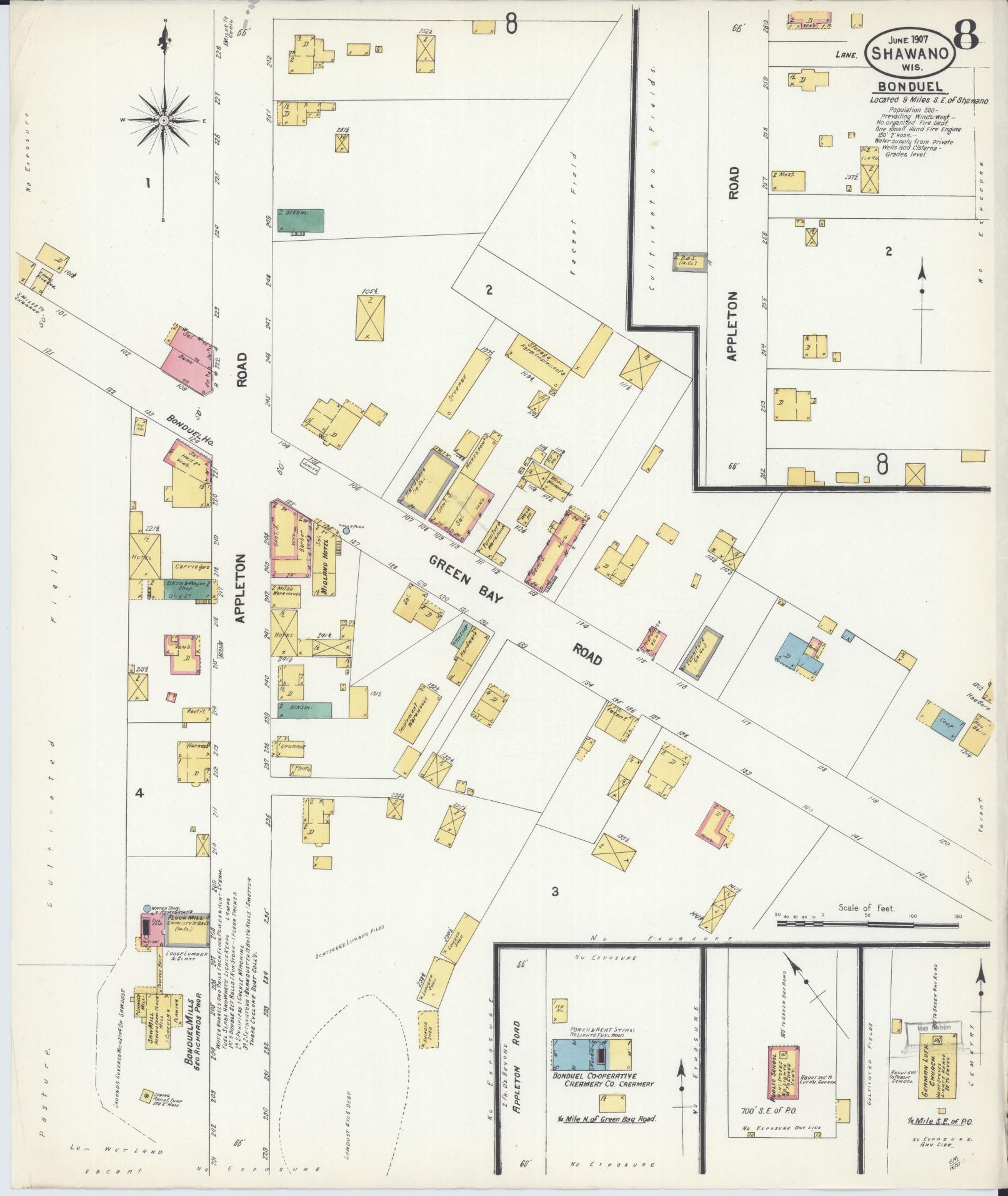 Sanborn Fire Insurance Map from Shawano, Shawano County, Wisconsin (1907), Sheet #0008 - Complete Map Set gallery image, historic Sanborn map, vintage wall art, Wisconsin Wisconsin