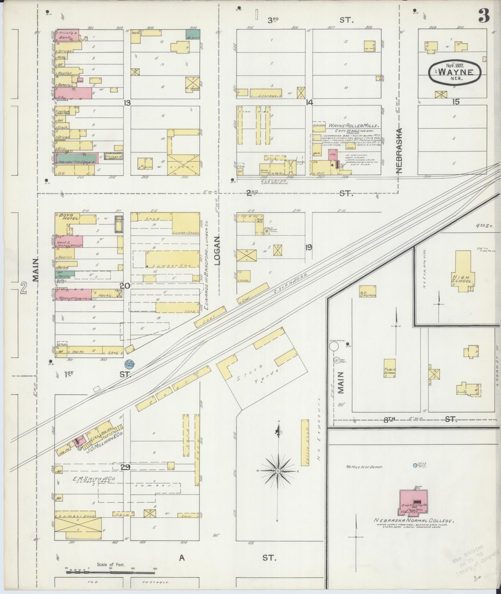 Sanborn Fire Insurance Map from Wayne, Wayne County, Nebraska (1892), Sheet #0003 - Complete Map Set gallery image, historic Sanborn map, vintage wall art, Nebraska Nebraska