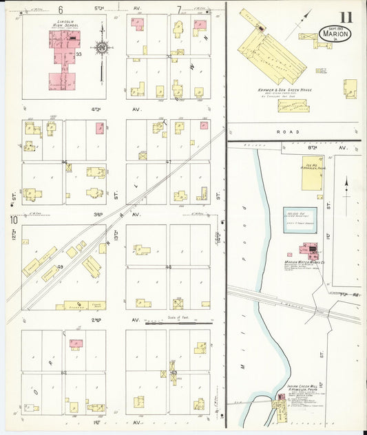 Sanborn Fire Insurance Map from Marion, Linn County, Iowa (1913), Sheet #0011 - Historic Sanborn Fire Insurance Map Print, vintage old map wall art