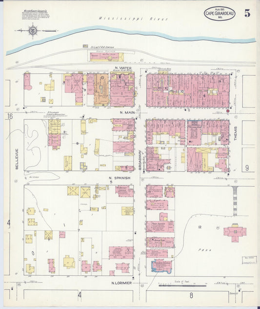 Sanborn Fire Insurance Map from Cape Girardeau, Cape Girardeau County, Missouri (1915), Sheet #0005 - Historic Sanborn Fire Insurance Map Print, vintage old map wall art, antique decor, genealogy gift, Missouri Missouri map