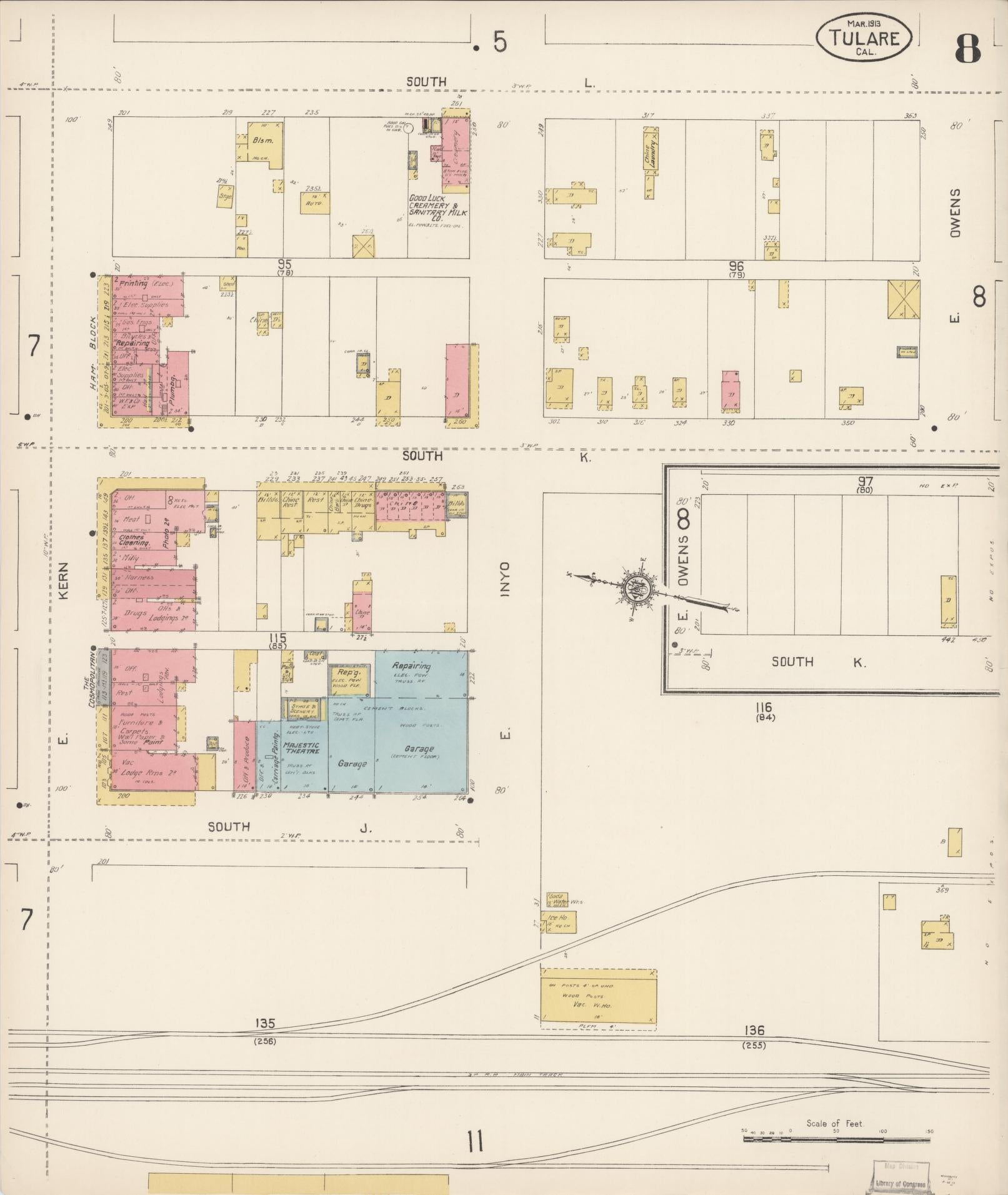 Sanborn Fire Insurance Map from Tulare, Tulare County, California (1913), Sheet #0008 - Complete Map Set gallery image, historic Sanborn map, vintage wall art, California California