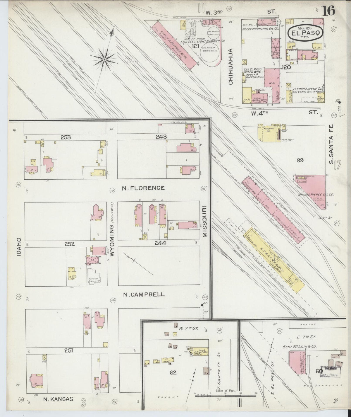Sanborn Fire Insurance Map from El Paso, El Paso County, Texas (1893), Sheet #0016 - Complete Map Set gallery image, historic Sanborn map, vintage wall art, Texas Texas