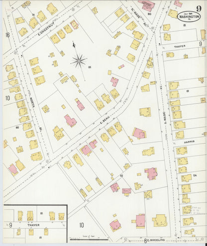 Sanborn Fire Insurance Map from Washington, Washington County, Pennsylvania (1904), Sheet #0009 - Historic Sanborn Fire Insurance Map Print, vintage old map wall art, antique decor, genealogy gift, Pennsylvania Pennsylvania map