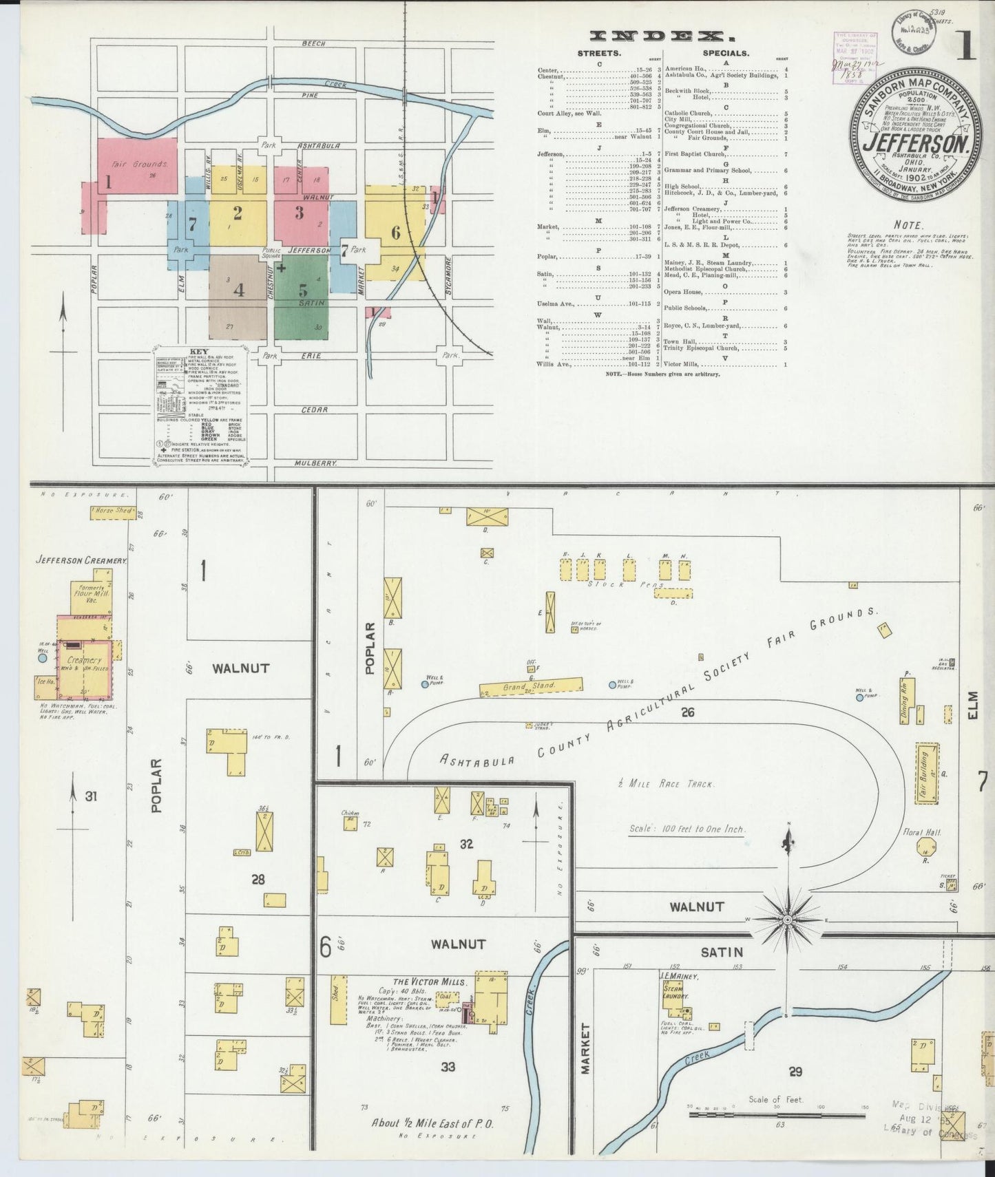 Sanborn Fire Insurance Map from Jefferson, Ashtabula County, Ohio (1902), Sheet #0001 - Historic Sanborn Fire Insurance Map Print, vintage old map wall art, antique decor, genealogy gift, Ohio Ohio map