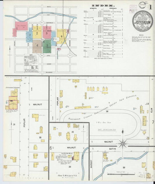 Sanborn Fire Insurance Map from Jefferson, Ashtabula County, Ohio (1902), Sheet #0001 - Historic Sanborn Fire Insurance Map Print, vintage old map wall art, antique decor, genealogy gift, Ohio Ohio map