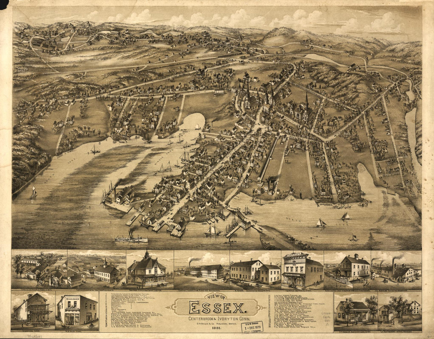 View of Essex, Centerbrook & Ivoryton, Conn. 1881. (1881) – Historic Bird’s-Eye View Panorama Print