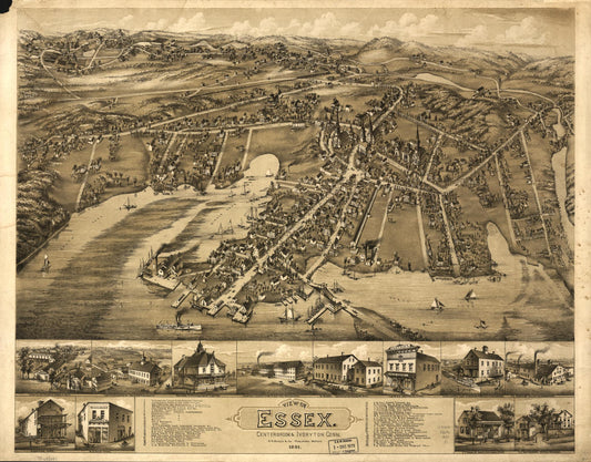 View of Essex, Centerbrook & Ivoryton, Conn. 1881. (1881) – Historic Bird’s-Eye View Panorama Print