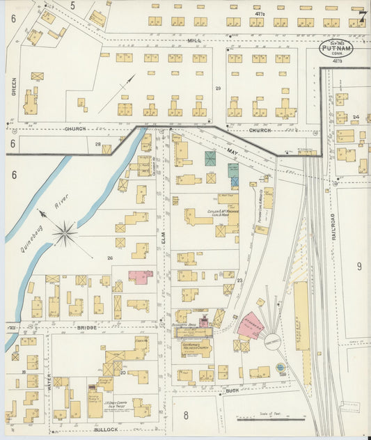 Sanborn Fire Insurance Map from Putnam, Windham County, Connecticut (1903), Sheet #0007 - Historic Sanborn Fire Insurance Map Print, vintage old map wall art, antique decor, genealogy gift, Connecticut Connecticut map