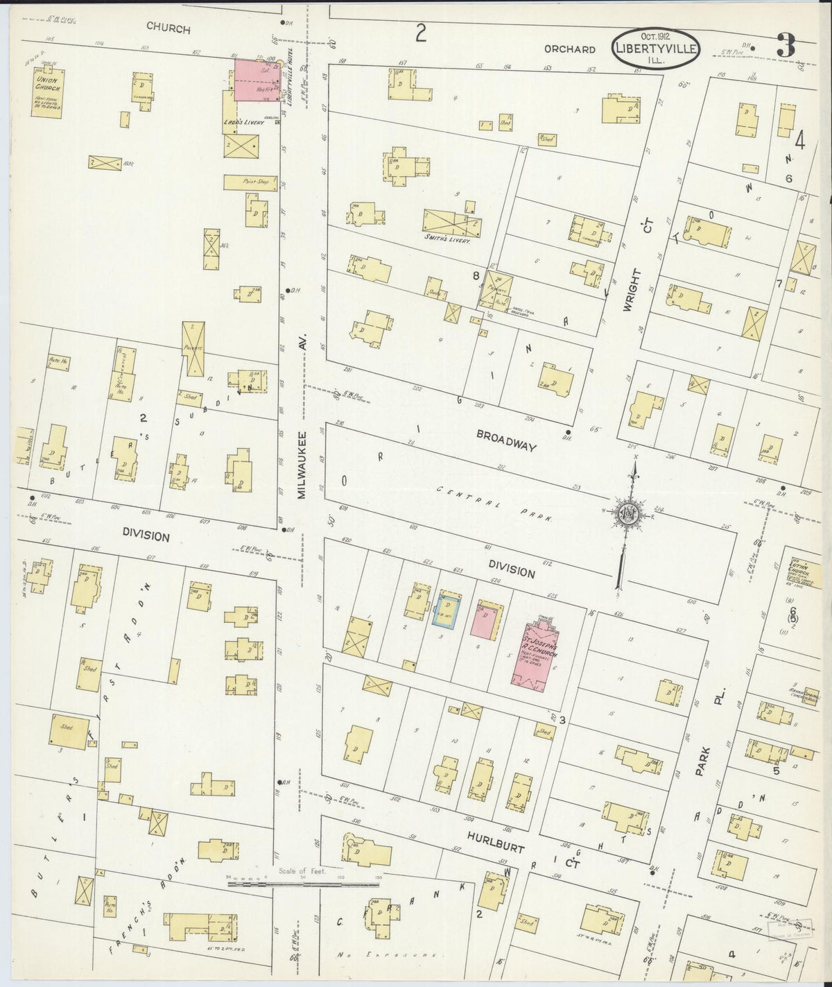 Sanborn Fire Insurance Map from Libertyville, Lake County, Illinois (1912), Sheet #0003 - Historic Sanborn Fire Insurance Map Print, vintage old map wall art, antique decor, genealogy gift, Illinois Illinois map