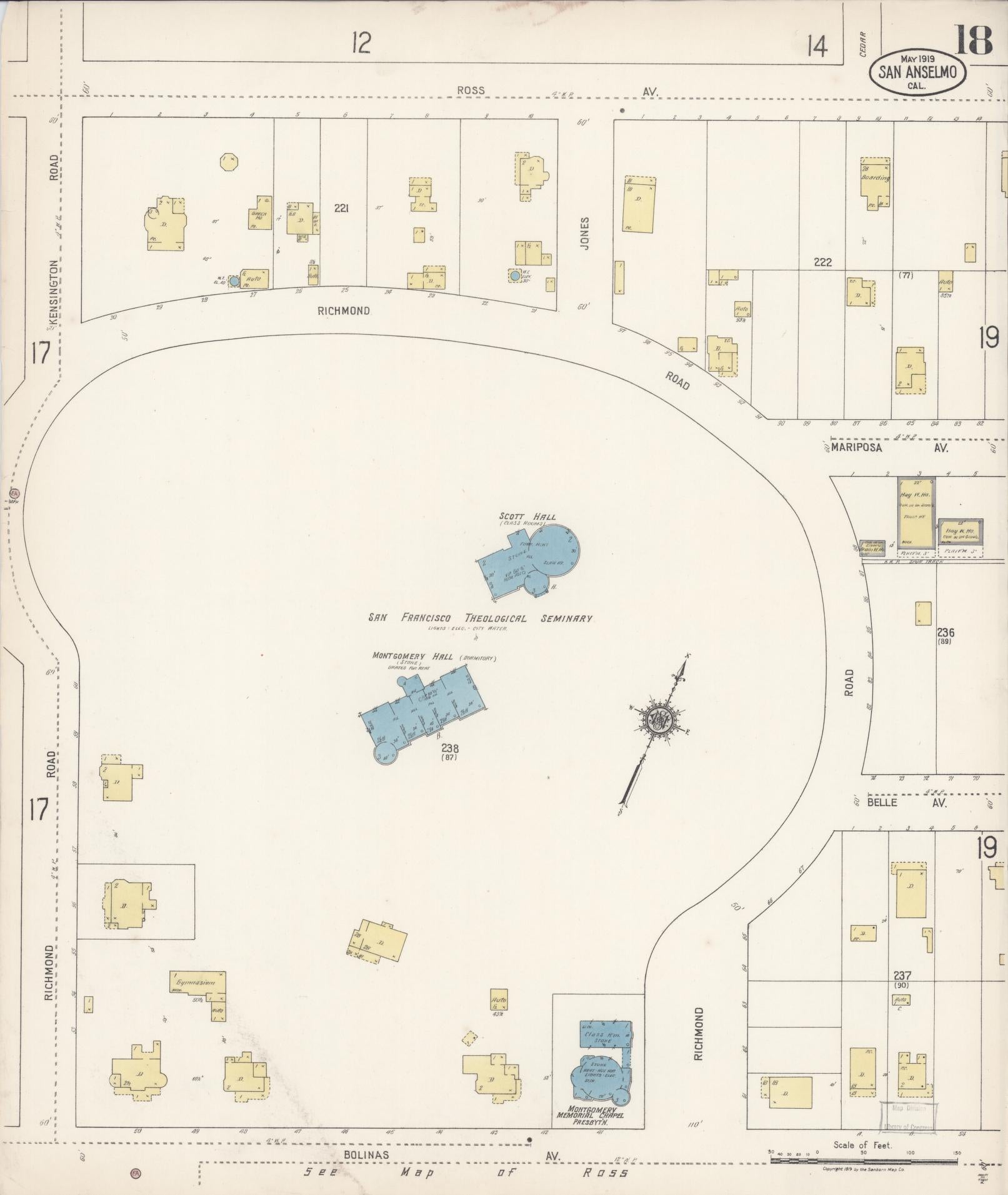 Sanborn Fire Insurance Map from San Anselmo, Marin County, California (1919), Sheet #0018 - Complete Map Set gallery image, historic Sanborn map, vintage wall art, California California