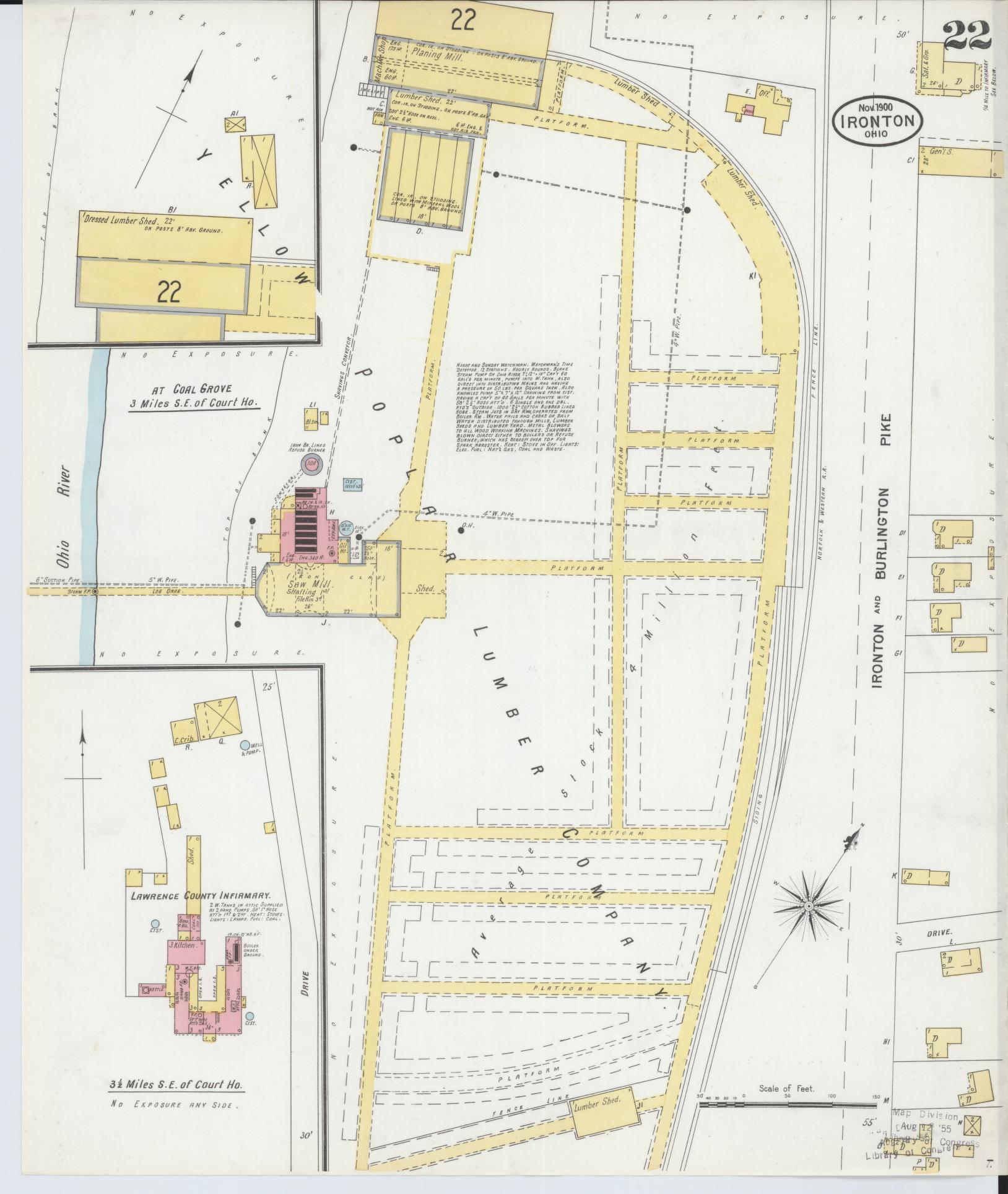 Sanborn Fire Insurance Map from Ironton, Lawrence County, Ohio (1900), Sheet #0022 - Historic Sanborn Fire Insurance Map Print, vintage old map wall art, antique decor, genealogy gift, Ohio Ohio map