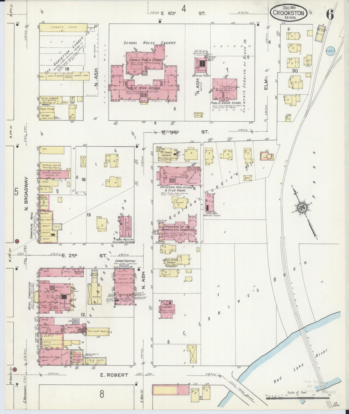 Sanborn Fire Insurance Map from Crookston, Polk County, Minnesota (1913), Sheet #0006 - Historic Sanborn Fire Insurance Map Print, vintage old map wall art, antique decor, genealogy gift, Minnesota Minnesota map