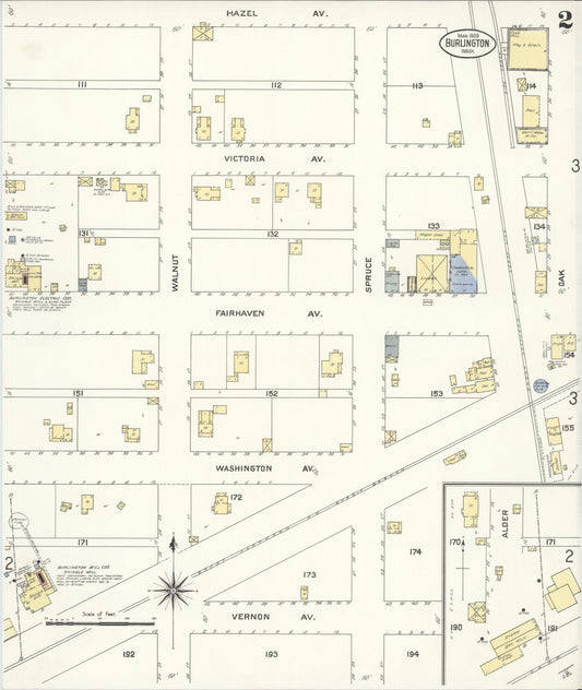 Sanborn Fire Insurance Map from Burlington, Skagit County, Washington (1909), Sheet #0002 - Historic Sanborn Fire Insurance Map Print, vintage old map wall art, antique decor, genealogy gift, Washington Washington map