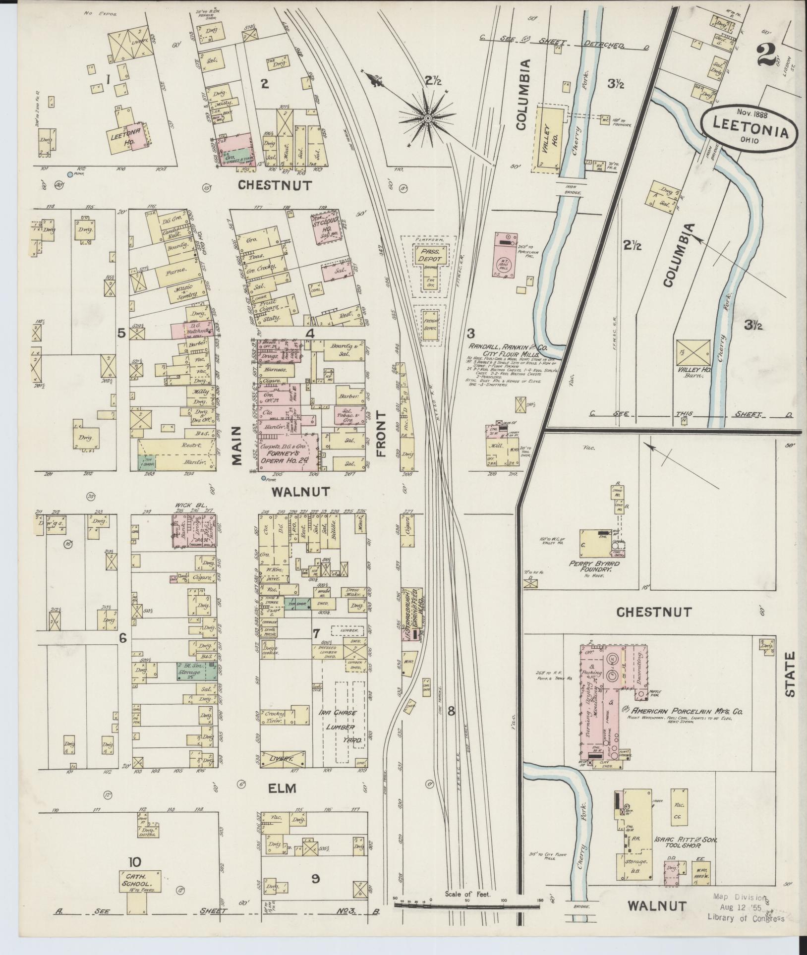 Sanborn Fire Insurance Map from Leetonia, Columbiana County, Ohio (1888), Sheet #0002 - Historic Sanborn Fire Insurance Map Print, vintage old map wall art, antique decor, genealogy gift, Ohio Ohio map