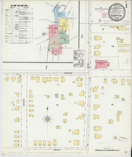 Sanborn Fire Insurance Map from Flemington, Hunterdon County, New Jersey (1896), Sheet #0001 - Historic Sanborn Fire Insurance Map Print, vintage old map wall art, antique decor, genealogy gift, New Jersey New Jersey map