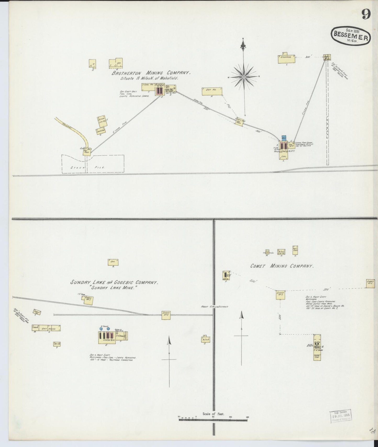 Sanborn Fire Insurance Map from Bessemer, Gogebic County, Michigan (1891), Sheet #0009 - Historic Sanborn Fire Insurance Map Print, vintage old map wall art, antique decor, genealogy gift, Michigan Michigan map