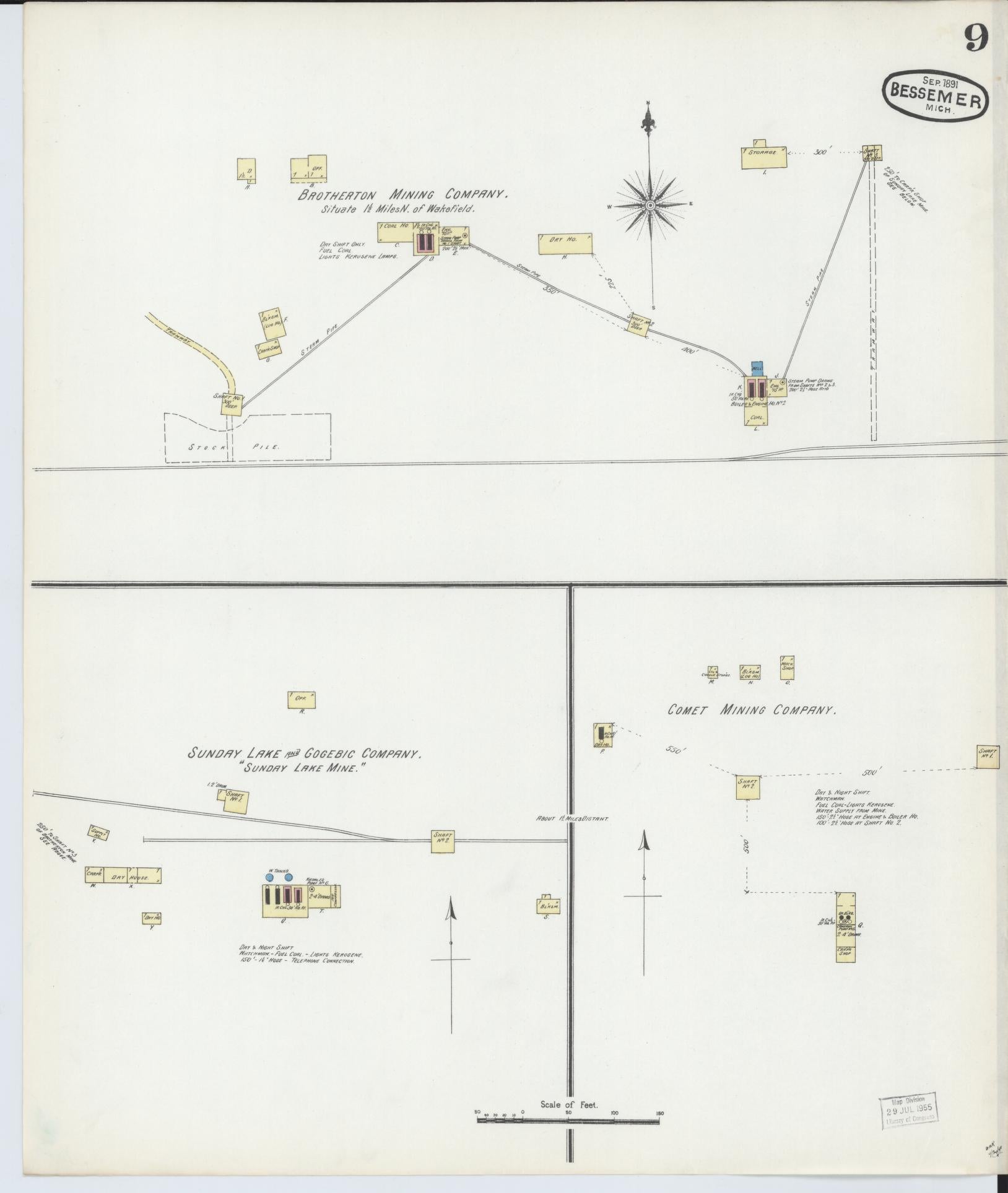 Sanborn Fire Insurance Map from Bessemer, Gogebic County, Michigan (1891), Sheet #0009 - Historic Sanborn Fire Insurance Map Print, vintage old map wall art, antique decor, genealogy gift, Michigan Michigan map