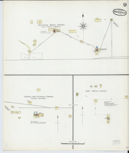 Sanborn Fire Insurance Map from Bessemer, Gogebic County, Michigan (1891), Sheet #0009 - Historic Sanborn Fire Insurance Map Print, vintage old map wall art, antique decor, genealogy gift, Michigan Michigan map