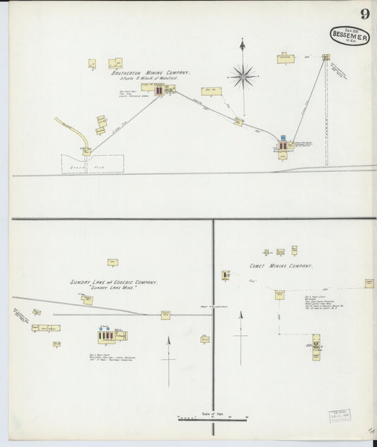 Sanborn Fire Insurance Map from Bessemer, Gogebic County, Michigan (1891), Sheet #0009 - Historic Sanborn Fire Insurance Map Print, vintage old map wall art, antique decor, genealogy gift, Michigan Michigan map