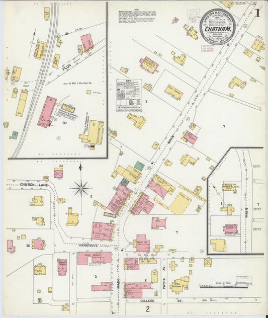 Sanborn Fire Insurance Map from Chatham, Pittsylvania County, Virginia (1902), Sheet #0001 - Historic Sanborn Fire Insurance Map Print, vintage old map wall art, antique decor, genealogy gift, Virginia Virginia map
