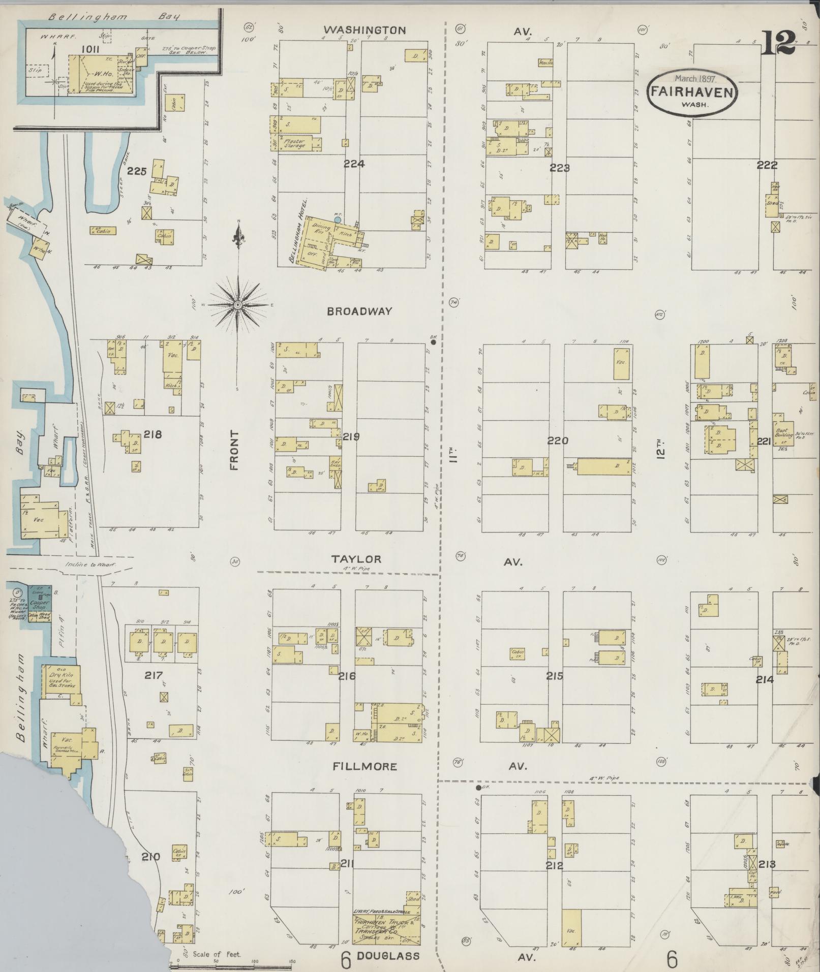 Sanborn Fire Insurance Map from Fairhaven [see also Bellingham and Sehome], Whatcom County, Washington (1897), Sheet #0012 - Historic Sanborn Fire Insurance Map Print, vintage old map wall art, antique decor, genealogy gift, Washington Washington map