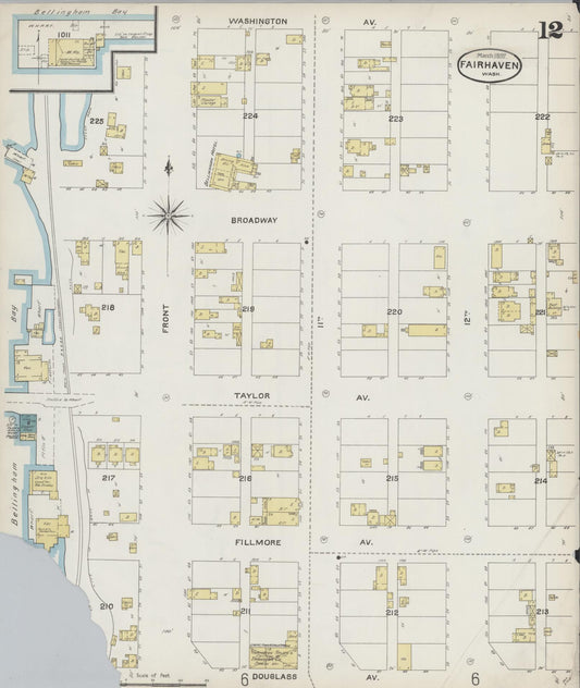 Sanborn Fire Insurance Map from Fairhaven [see also Bellingham and Sehome], Whatcom County, Washington (1897), Sheet #0012 - Historic Sanborn Fire Insurance Map Print, vintage old map wall art, antique decor, genealogy gift, Washington Washington map