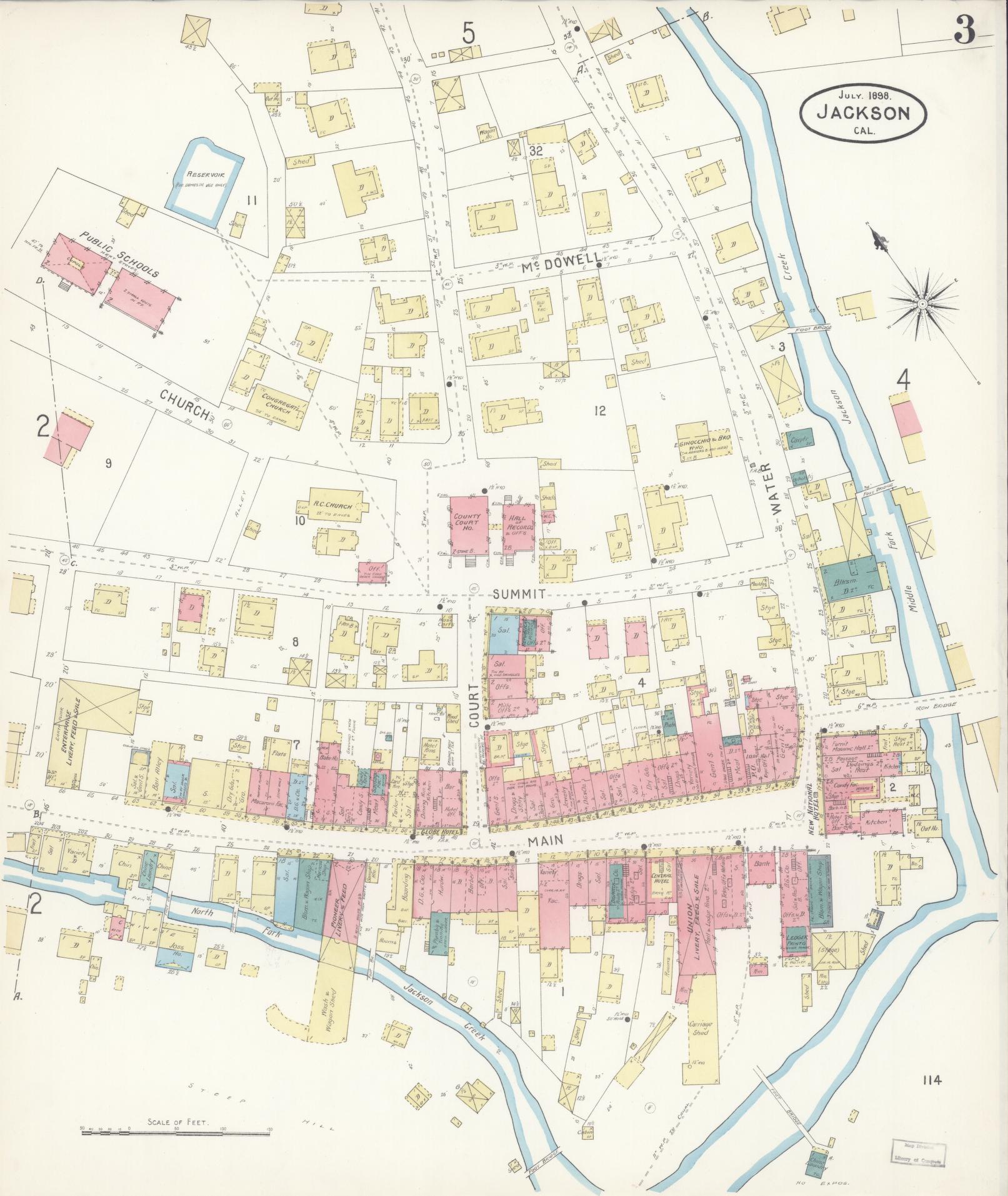 Sanborn Fire Insurance Map from Jackson, Amador County, California (1898), Sheet #0003 - Complete Map Set gallery image, historic Sanborn map, vintage wall art, California California