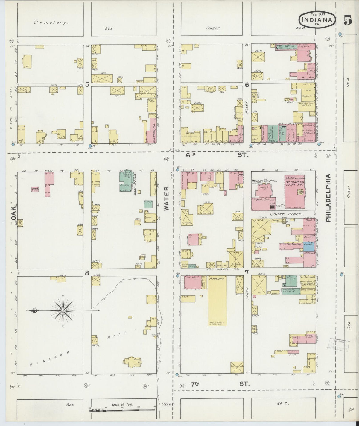 Sanborn Fire Insurance Map from Indiana, Indiana County, Pennsylvania (1892), Sheet #0005 - Historic Sanborn Fire Insurance Map Print, vintage old map wall art, antique decor, genealogy gift, Pennsylvania Pennsylvania map