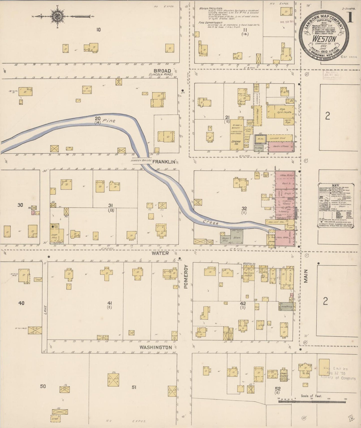 Sanborn Fire Insurance Map from Weston, Umatilla County, Oregon (1910), Sheet #0001 - Historic Sanborn Fire Insurance Map Print, vintage old map wall art, antique decor, genealogy gift, Oregon Oregon map