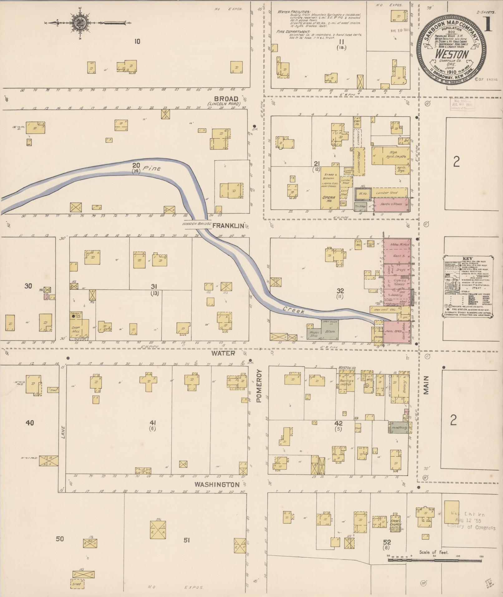 Sanborn Fire Insurance Map from Weston, Umatilla County, Oregon (1910), Sheet #0001 - Historic Sanborn Fire Insurance Map Print, vintage old map wall art, antique decor, genealogy gift, Oregon Oregon map