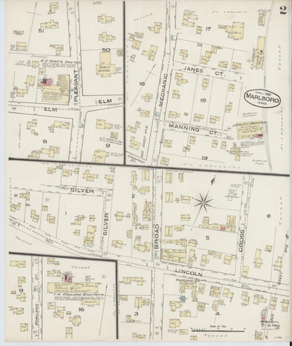 Sanborn Fire Insurance Map from Marlborough, Middlesex County, Massachusetts (1885), Sheet #0002 - Historic Sanborn Fire Insurance Map Print, vintage old map wall art, antique decor, genealogy gift, Massachusetts Massachusetts map