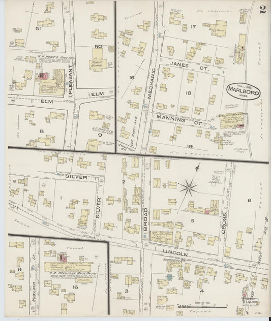 Sanborn Fire Insurance Map from Marlborough, Middlesex County, Massachusetts (1885), Sheet #0002 - Historic Sanborn Fire Insurance Map Print, vintage old map wall art, antique decor, genealogy gift, Massachusetts Massachusetts map