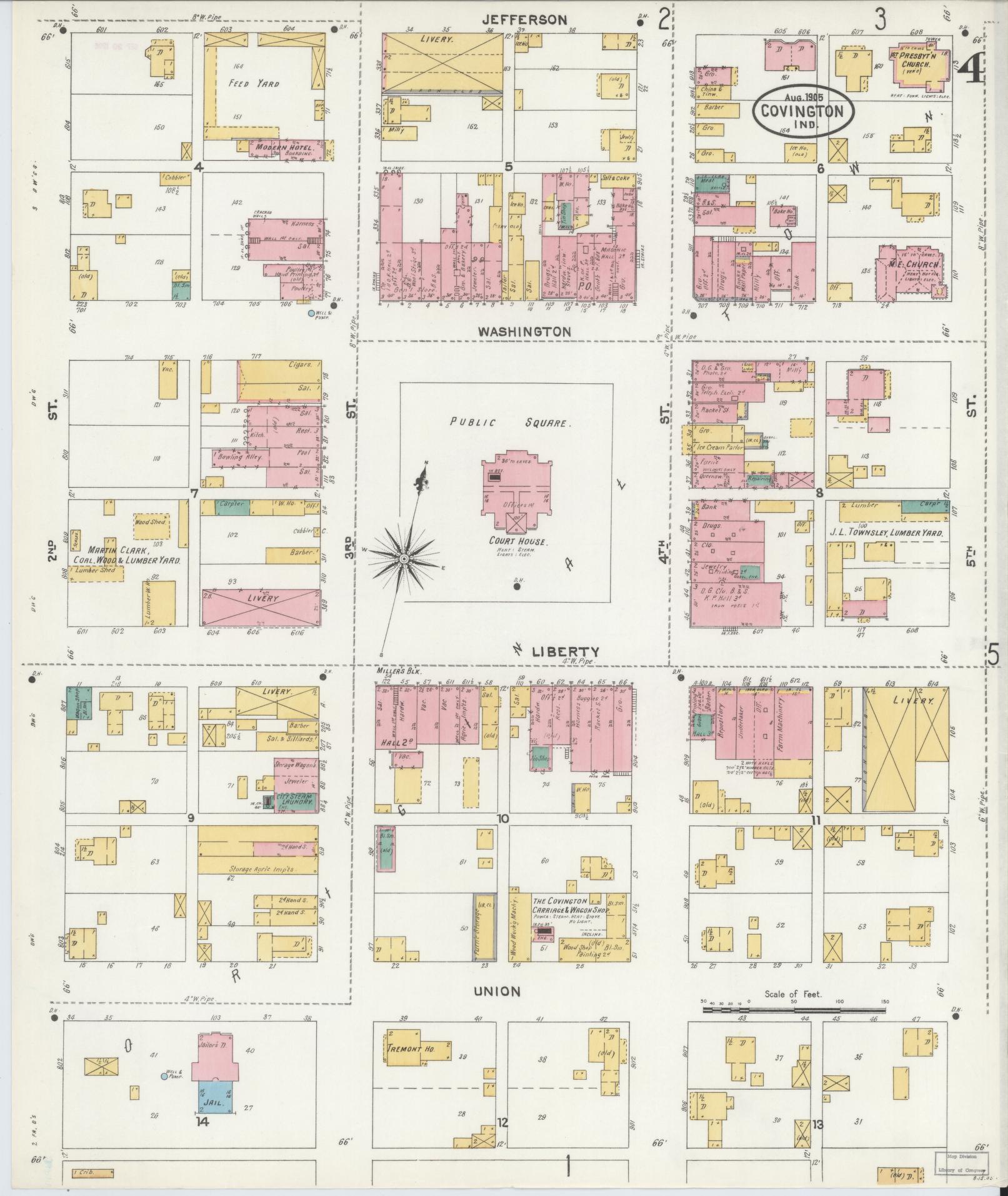 Sanborn Fire Insurance Map from Covington, Fountain County, Indiana (1905), Sheet #0004 - Complete Map Set gallery image, historic Sanborn map, vintage wall art, Indiana Indiana