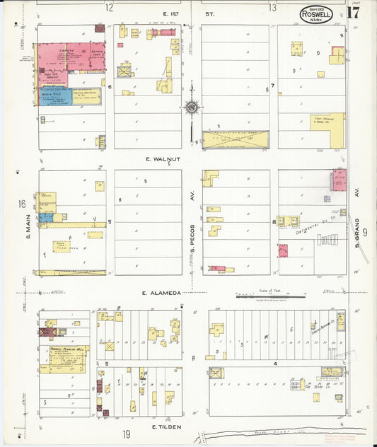 Sanborn Fire Insurance Map from Roswell, Chaves County, New Mexico (1921), Sheet #0017 - Historic Sanborn Fire Insurance Map Print, vintage old map wall art, antique decor, genealogy gift, New Mexico New Mexico map