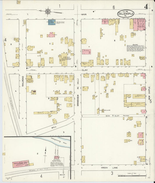 Sanborn Fire Insurance Map from Zelienople, Butler County, Pennsylvania (1912), Sheet #0004 - Historic Sanborn Fire Insurance Map Print, vintage old map wall art, antique decor, genealogy gift, Pennsylvania Pennsylvania map