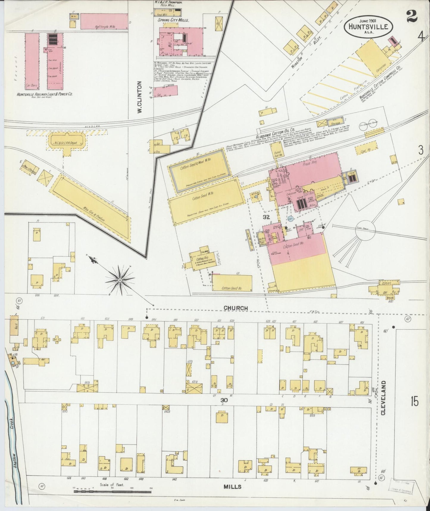 Sanborn Fire Insurance Map from Huntsville, Madison County, Alabama (1901), Sheet #0002 - Historic Sanborn Fire Insurance Map Print, vintage old map wall art, antique decor, genealogy gift, Alabama Alabama map