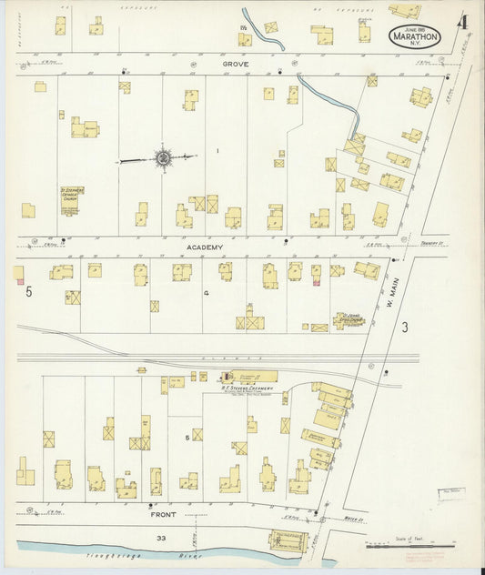 Sanborn Fire Insurance Map from Marathon, Cortland County, New York (1915), Sheet #0004 - Historic Sanborn Fire Insurance Map Print, vintage old map wall art, antique decor, genealogy gift, New York New York map